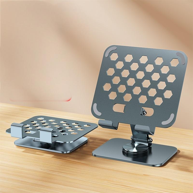 360° Rotating Tablet Stand, Adjustable Folding All-Metal Holder for iPad, Smartphones & Tablets (4-13"), Sturdy Universal Stand for Live Streaming, Le