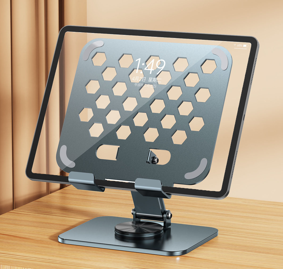 360° Rotating Tablet Stand, Adjustable Folding All-Metal Holder for iPad, Smartphones & Tablets (4-13"), Sturdy Universal Stand for Live Streaming, Le