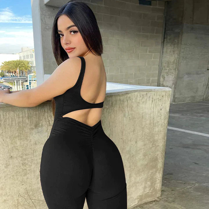 VogueFlare - V-Back Flared Viral Backless Jumpsuit