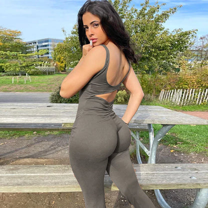 VogueFlare - V-Back Flared Viral Backless Jumpsuit
