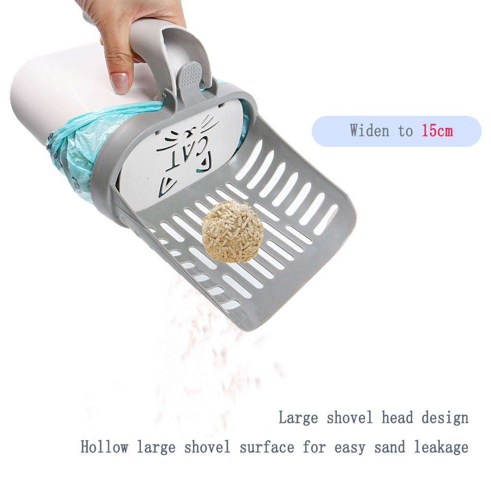 New Integrated Cat Litter Shovel Set Bin Bag Large Capacity Cat Excrement Shovel